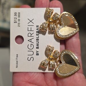 BaubleBar Gold Bow and Heart Earrings